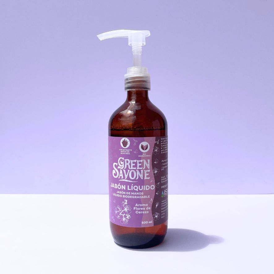 .Green Savone | Jabón Líquido Aroma Flores de Cerezo - Biodegradable con Aloe Vera | 500ml